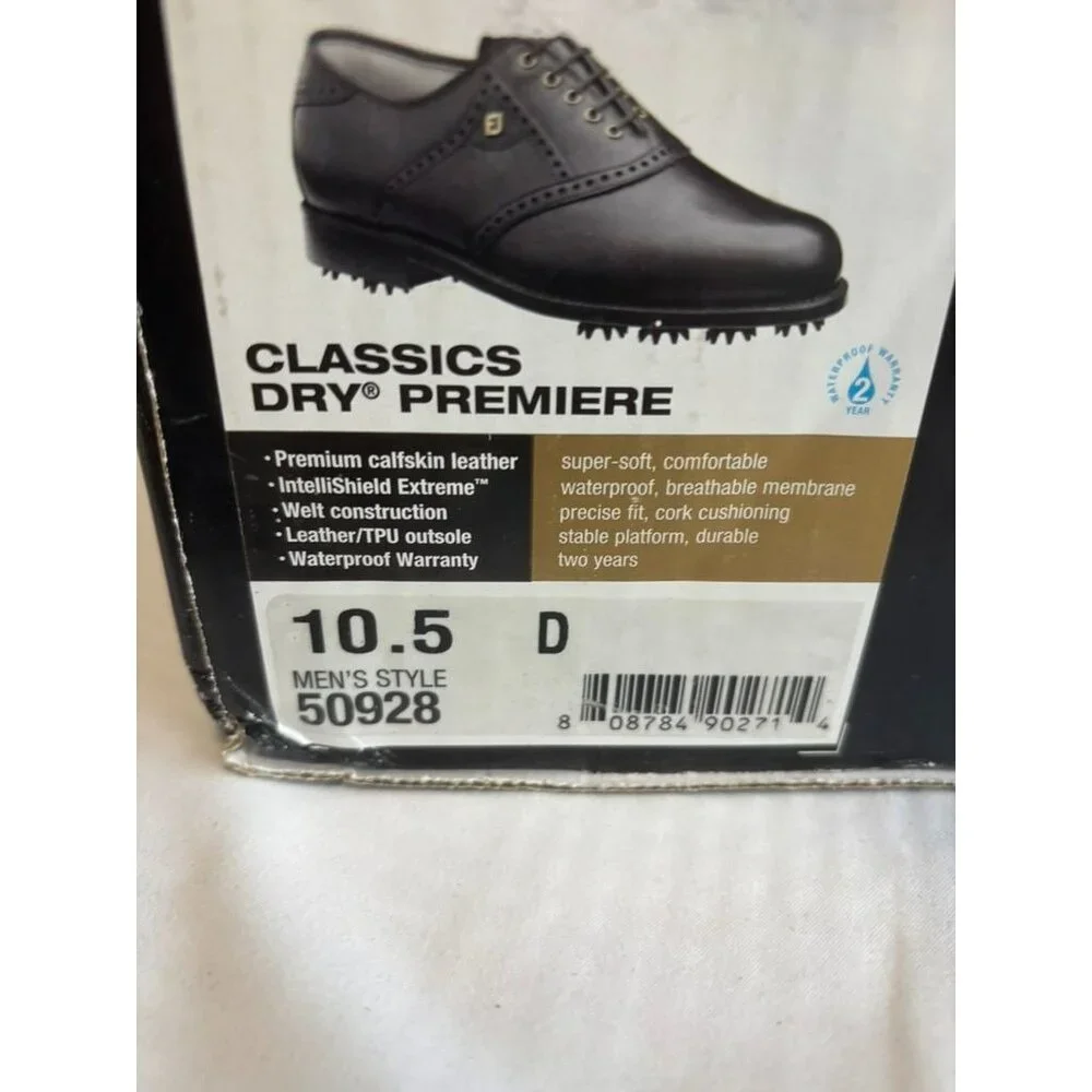 FootJoy Mens Dry Premiere Golf Shoes Size 10.5D Black Calfskin Leather Waterproo - Picture 5 of 6